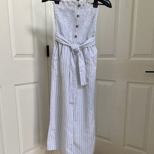 Abercrombie & Fitch White Striped Strapless Smocked Jumpsuit Romper Wide Leg